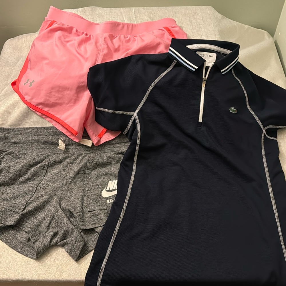 Athletic shorts & Lacoste tennis shirt bundle